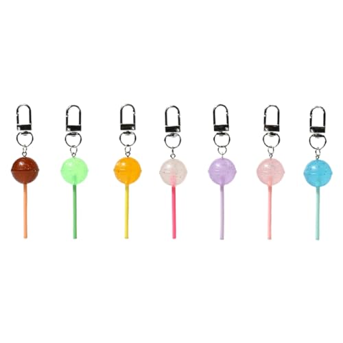 Asukohu Schlüsselanhänger-Set, Motiv: Macaron, bunt, für Schlüssel und Tasche, 7 Stück, Bunte Lutscher von Asukohu