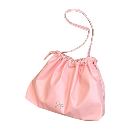 Asukohu Stilvolle Damen-Unterarmtasche, leichtes PU-Leder, Knitter-Design, Schultertasche, großes Fassungsvermögen, für verschiedene Anlässe, stilvoller Einkaufstasche mit Kordelzug, a, One Size von Asukohu