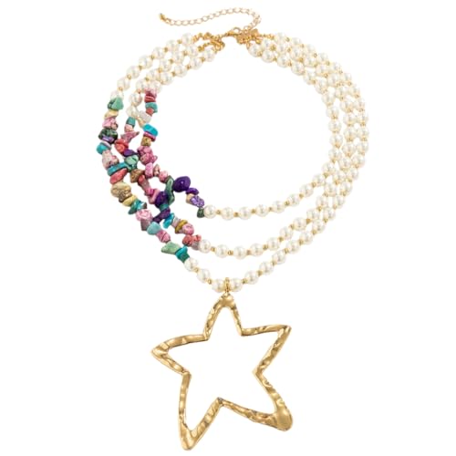 Asukohu Stilvolle Perlen-Halskette mit Stern-Anhänger, mehrschichtige Damen-Halskette, Style 1, Imitationsperle von Asukohu