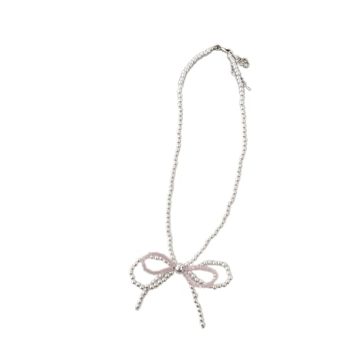 Asukohu Stilvolle Schleifen-Halskette, Party-Halsschmuck, geeignet für Alltag und Partys, Imitationsperle von Asukohu