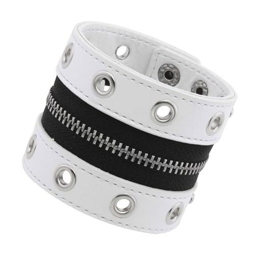 Asukohu Stylish Punkrock Breites Gurtarmband In Weichem PU Leder Mit Metallic Bolzen Und Reißverschluss Designs PU Leder Nietarmband von Asukohu