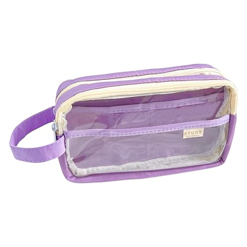 Asukohu Transparentes Federmäppchen für Kinder, Studenten, Erwachsene, große Kapazität, Federmäppchen, Reißverschluss, Kosmetiktasche, Schultasche, Violett (1) von Asukohu