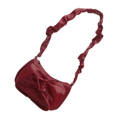 Asukohu Trendige gerüschte Plissee-Umhängetasche, einzigartige Schleife, PU-Leder, Mondform, modische Unterarm-Handtasche, Geldbörse für Damen, rot, One Size Asukohu Trendige gerüschte Plissee-Umhängetasche, einzigartige Schleife, PU-Leder, Mondform, modische Unterarm-Handtasche, Geldbörse für Damen, rot, One Size von Asukohu