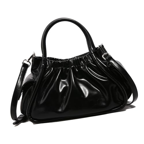 Asukohu Trendige kleine Umhängetasche für Damen, PU-Leder, plissiert, Wolken, Schultertasche mit verstellbarem Riemen, Umhängetasche, lässig, Arbeit, Schwarz , One Size Asukohu Trendige kleine Umhängetasche für Damen, PU-Leder, plissiert, Wolken, Schultertasche mit verstellbarem Riemen, Umhängetasche, lässig, Arbeit, Schwarz , One Size von Asukohu