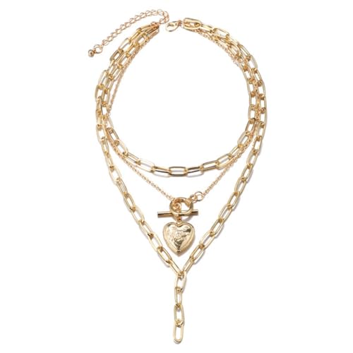 Asukohu Trendige mehrlagige Herz-Halskette, anmutige Schlüsselbeinkette für jedes Outfit, Metall von Asukohu