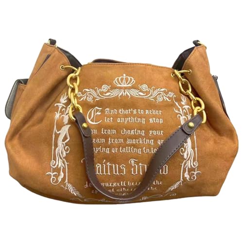 Asukohu Umhängetasche aus Segeltuch im Vintage-Stil mit Buchstabenstickerei in Kürbisform für Damen, große Kapazität, Kettengriff, Schultertasche, Handtasche, Einkaufstasche, braun, One Size Asukohu Umhängetasche aus Segeltuch im Vintage-Stil mit Buchstabenstickerei in Kürbisform für Damen, große Kapazität, Kettengriff, Schultertasche, Handtasche, Einkaufstasche, braun, One Size von Asukohu