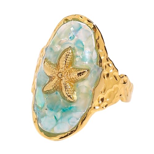 Asukohu Verstellbare Ringe in Seesternform, Edelstahl-Fingerband, Schmuck für Damen, Urlaubsstil, Schmuck, glatte Krempe, leicht, oval, Edelstahl von Asukohu