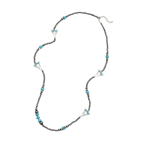 Asukohu Vintage-Halskette im Western-Stil mit türkisfarbenem Bulle-Kopf-Design für Mode-Enthusiasten, handgefertigte Perlen-Halskette von Asukohu