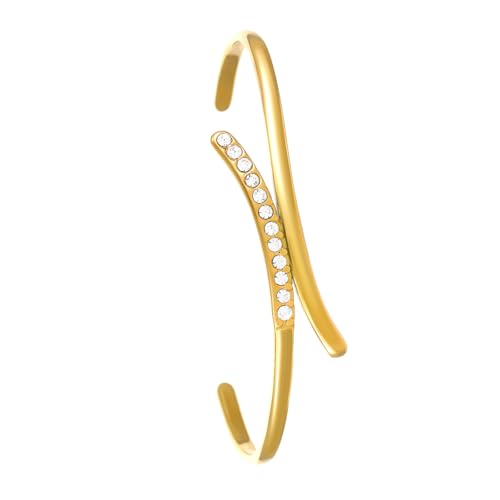 Asukohu Vintage Inspirierte Minimalistische Edelstahlmanschette Armband Geometrisches Design 18K Goldbeschichteter Robuster Schmuck Geschenk Für Ihr Poliertes Edelstahl Elegantes Armband von Asukohu