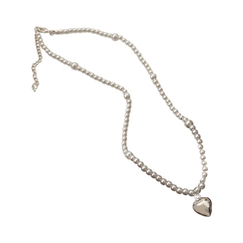 Asukohu Vintage Perlenkette für Frauen Herzanhänger süße Perlen Choker Halsketten, 18 mm, Imitationsperle von Asukohu