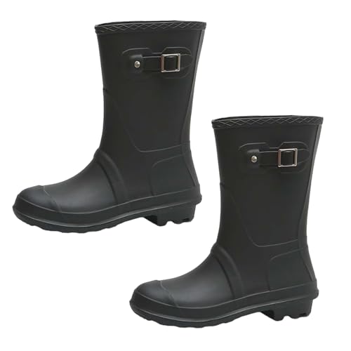Asukohu Waden-Regenstiefel, Gartenschuhe für Mädchen und Damen, Regenstiefel mit bequemen Einlegesohlen, Outdoor-Regenschuhe, PVC, hohe Schuhe, Schwarz , 41 yards von Asukohu