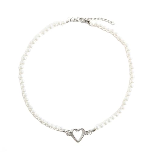 Asukohu Zarte Perlen-Halskette, kurze Halskette, Herz-Halskette, Legierungsmaterial, Schlüsselbeinkette, geeignet für den täglichen Gebrauch auf Partys, Metall von Asukohu