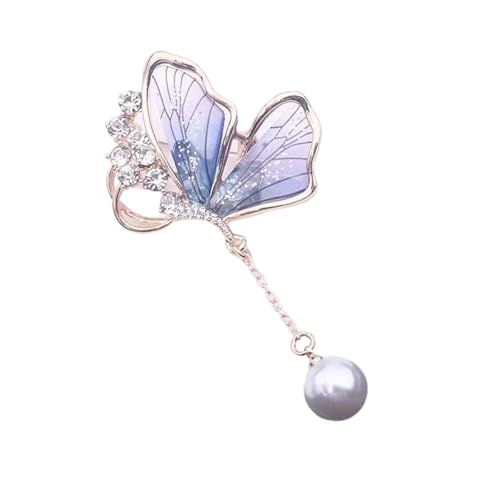 Brosche in Schmetterlingsform mit zarten Perlen, moderne Wassertropfen, ästhetische Legierungsmaterialien, trendiges Accessoire, modische Damenbrosche, Einheitsgröße, Wie beschrieben von Asukohu