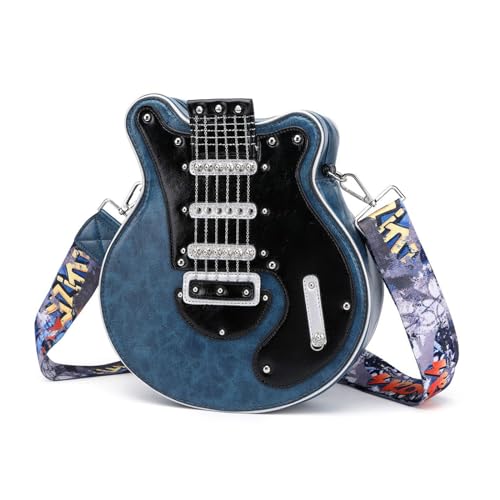 Crossbody Bag Umhängetaschen Kreative Gitarrenform Reißverschlussbeutel Mit Verstellbarem Schultergürtel Für Frauen Einzigartige Kleine Taschen Kreative Gitarrenform Crossbody Zipper PU Für Mädchen von Asukohu