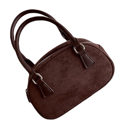Damen-Umhängetasche im Vintage-Stil, Velourslederimitat, mit Tragegriff oben, Reißverschluss, für den täglichen Gebrauch und Partys, verstellbarer Riemen, Umhängetasche, coffee, One Size von Asukohu