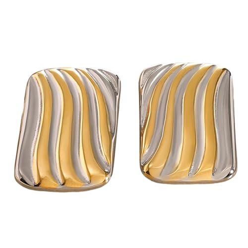 Elegante Goldene Und Silberne Geometrische Stollen Ohrringe Elegante Zwei Ton Ohr Accessoires Moderner Frauenschmuck Moderner Frauenschmuck von Asukohu