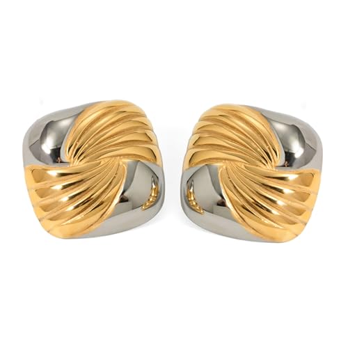 Elegante Goldene Und Silberne Geometrische Stollen Ohrringe Elegante Zwei Ton Ohr Accessoires Moderner Frauenschmuck Moderner Frauenschmuck von Asukohu