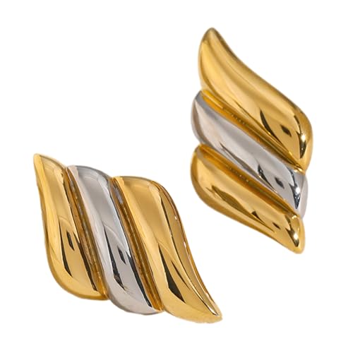 Elegante Goldene Und Silberne Geometrische Stollen Ohrringe Elegante Zwei Ton Ohr Accessoires Moderner Frauenschmuck Moderner Frauenschmuck von Asukohu