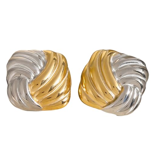 Elegante Goldene Und Silberne Geometrische Stollen Ohrringe Elegante Zwei Ton Ohr Accessoires Moderner Frauenschmuck Moderner Frauenschmuck von Asukohu