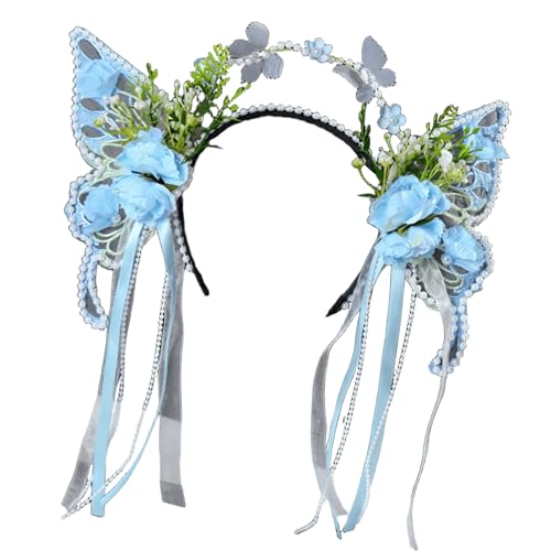 Elegantes Haarband in Schmetterlingsform, antikes Haar-Accessoire mit Blume und Quasten, für Mottopartys, Verkleidungsrequisiten von Asukohu