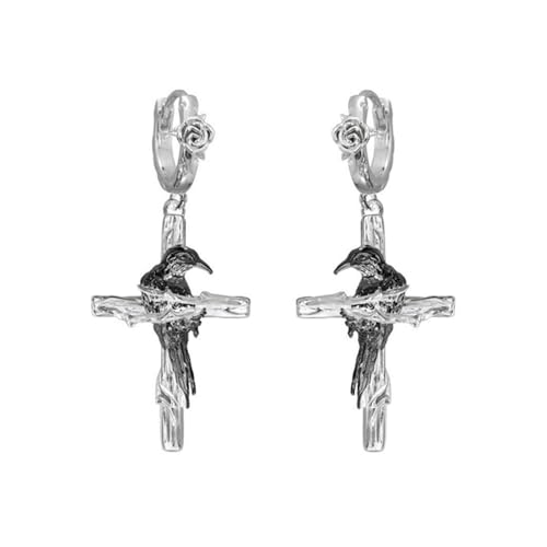 Gothic Croses Crow Punk Ohrringe Kantig Dunkler Schmuck Einzigartige Design Ohrschstenen Legierung Anspruchsvoller Ohrschmuck Für Frauen Trendige Gothic Ohrringe Für Outfits von Asukohu