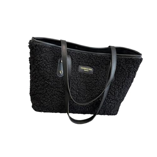 Große Kapazität, Plüsch-Schultertasche für den täglichen Pendler, weiche und bequeme Unterarmtasche, lässige Handtasche für stilvolle Frauen, lässige Tasche, Schwarz , One Size von Asukohu