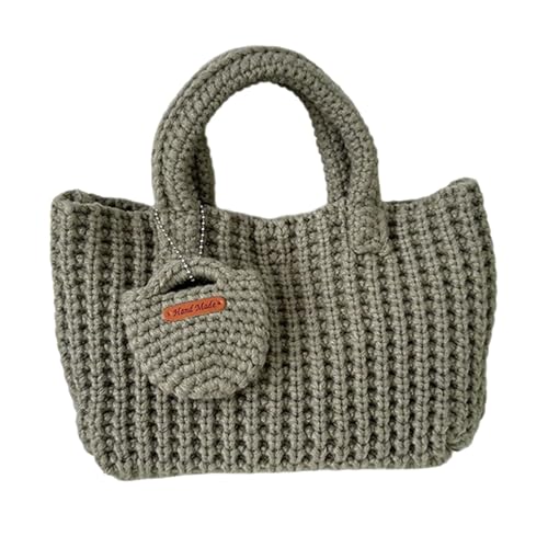 Handgefertigte Handtasche aus weichem Garn, praktische Strickhandtasche, stilvolle Handtasche mit Tragegriff oben, für jedes Outfit modisches Accessoire für Damen, Bean Green, One Size Handgefertigte Handtasche aus weichem Garn, praktische Strickhandtasche, stilvolle Handtasche mit Tragegriff oben, für jedes Outfit modisches Accessoire für Damen, Bean Green, One Size von Asukohu
