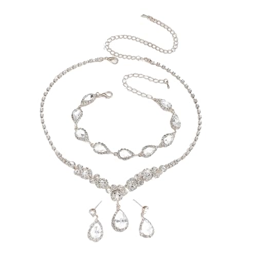 Hochzeitsschmuck-Set mit klaren Strasssteinen, stilvolle Kristall-Halskette und Ohrringe, Accessoire für elegante Abendgarderobe, eleganter Modeschmuck von Asukohu