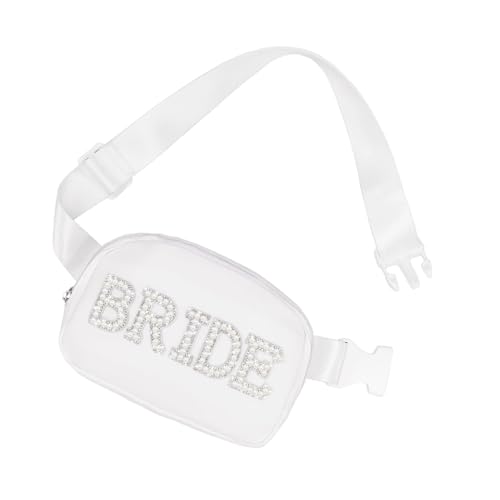 Kompakte Nylon-Braut-Brusttasche, Perlen, Buchstabe "Bride Mrs", abnehmbarer Gurt für Zeremonie, Empfang, Perlen, Briefe, Hochzeitszubehör, Braut, Einheitsgröße, Mass Beauty von Asukohu