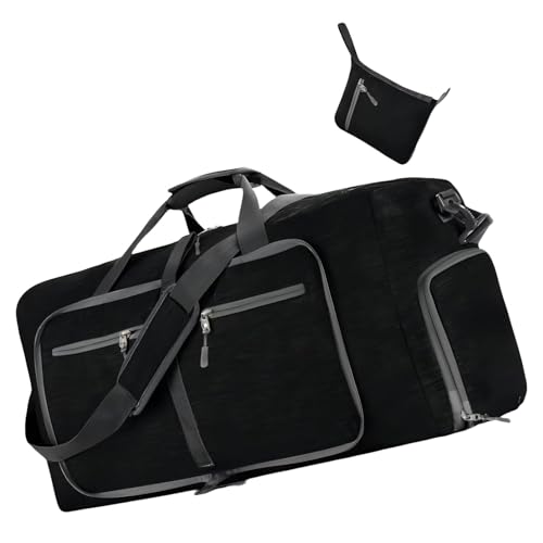 Kompakte faltbare Reisetasche für Damen, große Sport- und Übernachtungstasche, Nylon-Handtasche, lässige Schultertaschen, Schwarz , Mass Beauty von Asukohu