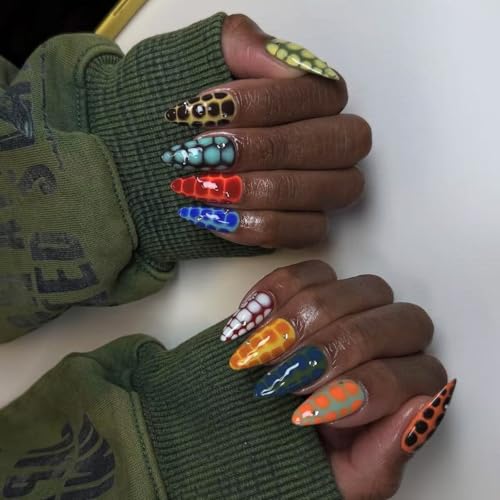 Künstliche Fingernägel, kurz, Mandel, zum Aufkleben, für Damen und Mädchen, Design von Asukohu