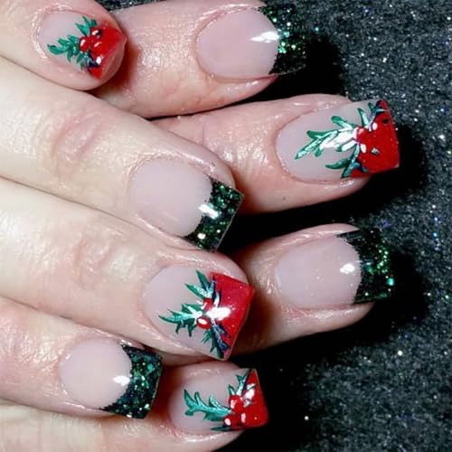Kurze Quadratische Künstliche Nägel Mit Französischer Spitze Vollständige Abdeckung Zum Aufkleben Auf Die Nägel Weihnachtliche Press On Nägel Für Frauen Und Mädchen von Asukohu