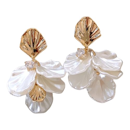 Leichte Zirkonia-Quasten-Ohrringe, Schmuck mit aufwendigem Muschel-Design, ideal für den täglichen Pendler oder Abendveranstaltungen, einzigartiges Muschelmuster, Einheitsgröße, Wie beschrieben, Wie von Asukohu
