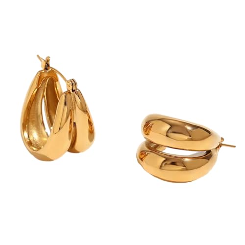 Mehrzweck Retro Stile Goldplattierte Ohrringe Polierte Doppel U Reifen Bequem Für Lässige Und Formelle Anlässe Modern von Asukohu