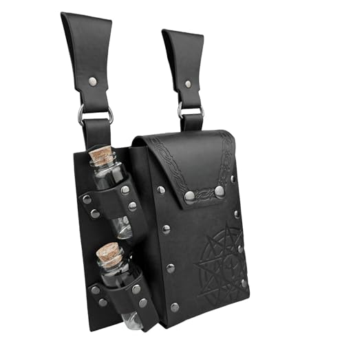 Mittelalter Hüfttasche Fantasy Wizard Hüfttasche Mittelalter Alchemies Gürtel mit 2 Flaschen für Damen und Herren, Schwarz , Einheitsgröße, Mass Beauty von Asukohu