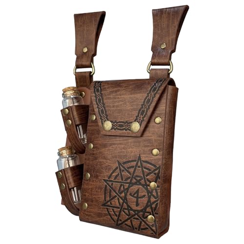 Mittelalter Hüfttasche Fantasy Wizard Hüfttasche Mittelalter Alchemies Gürtel mit 2 Flaschen für Damen und Herren, hellbraun, Einheitsgröße, Mass Beauty von Asukohu