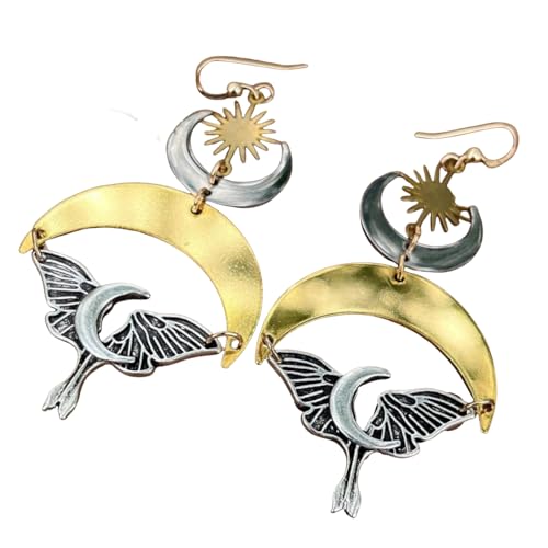 Mystische Motten-Ohrringe, Mondmuster, Tropfenohrringe, Gothic, Antik-Legierung, Textur für youtful Frauen Mädchen Mond von Asukohu