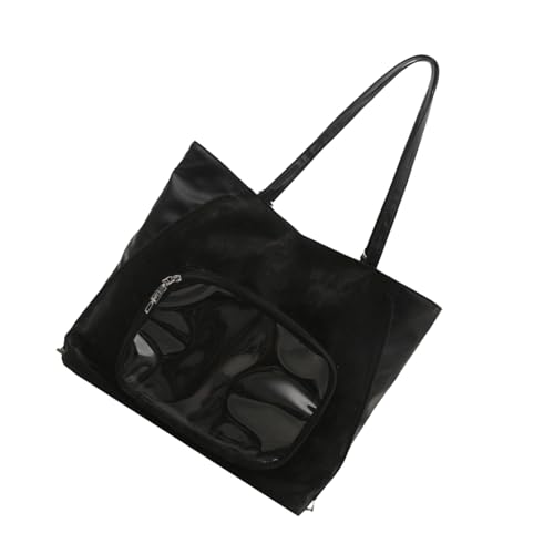 Patchwork-Umhängetasche mit großem Fassungsvermögen, kombiniert trendige Designs mit japanischen Stilen, lässige Handtasche für den täglichen Gebrauch, Studenten und Bürotasche, Schwarz , One Size von Asukohu