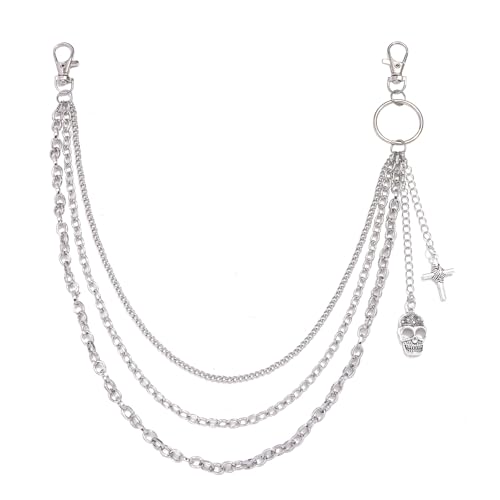 Punk Fransen Schädel Taille Kette für Erwachsene Unisex Hosen Charm Kette Jeans Hiphop Tanzen Casual Wallet Jeans von Asukohu