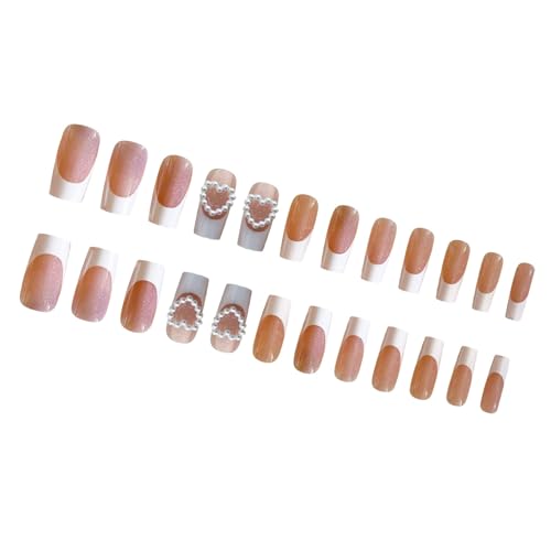 Quadratische Nägel zum Aufdrücken, künstliche Nägel, Herzperlen, zum Aufkleben auf Auroras, Acryl, 24 Stück, für Frauen und Mädchen, Acrylkleber, Nagel für Frauen, transparent von Asukohu