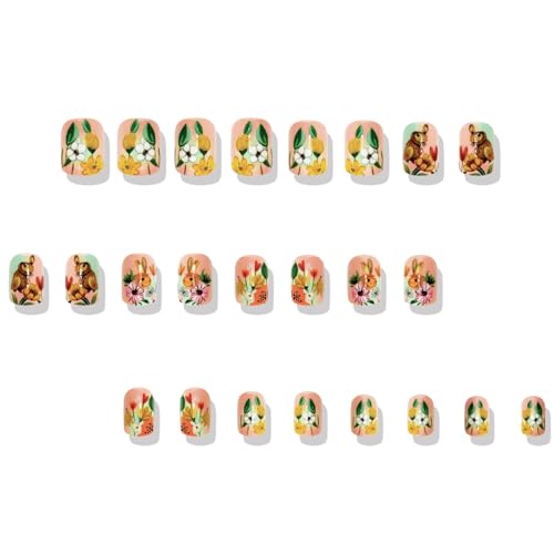 Quadratische Nägel zum Aufdrücken, künstliche Nägel, Oster-Designs, zum Aufkleben auf künstliches Acryl, 24 Stück, für Frauen, Oster-Design, falsche Nägel von Asukohu