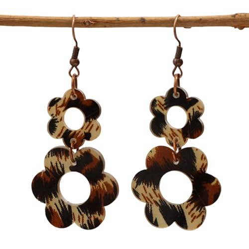 Robte Acrylohrringe Mit Blumen Und Leopardendrucken Elegante Drop Ohr Haken Für Modeliebhaber Leichte Ohrringe Für Frauen von Asukohu