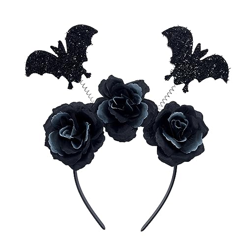 Stero-Stirnband mit Fledermaus- und Blumenmotiv für Erwachsene, für Damen, Make-up, Halloween, Fotografieren, Weihnachten, Party, Kopfschmuck, Fledermausflügel, Haarband von Asukohu