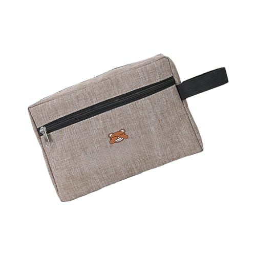 Stilvolle Kosmetiktasche mit Bärenprägung, kompakte Reise-Make-up-Tasche mit geräumigem Innenraum für den täglichen Gebrauch und Outdoor-Abenteuer, multifunktionaler Reise-Make-up-Organizer, khaki von Asukohu