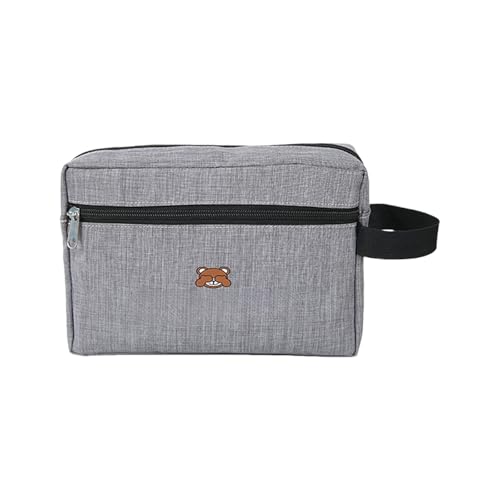 Stilvolle Kosmetiktasche mit Bärenprägung, kompakte Reise-Make-up-Tasche mit geräumigem Innenraum für den täglichen Gebrauch und Outdoor-Abenteuer, multifunktionaler Reise-Make-up-Organizer, grau von Asukohu