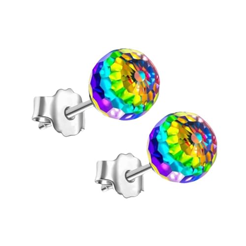 Stilvolle Kristallkugel-Ohrringe, Regenbogen-Zirkonia, Ohrstecker für trendige Frauen, einzigartiger, modischer Statement-Schmuck, handgefertigt, Multicolour, Wie beschrieben, Wie beschrieben von Asukohu