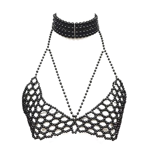 Trendige, elegante Perlen-Brustkette-BH, Schmuck-Accessoire, tragbar für Nachtclubs und Partys, stilvolle Outfits für Frauen, Geschirr-Schmuck, Einheitsgröße, Wie beschrieben, Wie beschrieben von Asukohu