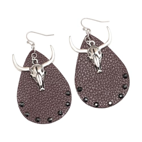 Trendy Oxhead Leichtgewichtige Legierungsohrringe PU Leder Ohrzubehör Perfekt Für Konzerte Festivals Mode Unisex Gothic Ohrschmuck von Asukohu