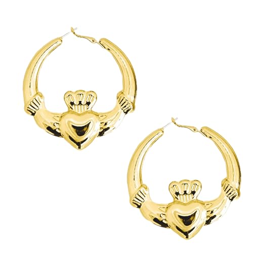 Uniqeu Heart And Crowns Hoop Ohrringe Frauenaussage Herz Und Kronen Goldene Oder Versilberte Ohrringe Charm Party Accessoire von Asukohu