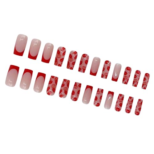 Valentine Kunstnägel, quadratisch, zum Aufdrücken, Acryl, volle Abdeckung, zum Aufkleben, glänzend, künstlicher Acrylkleber, Nagel für Damen, transparent von Asukohu